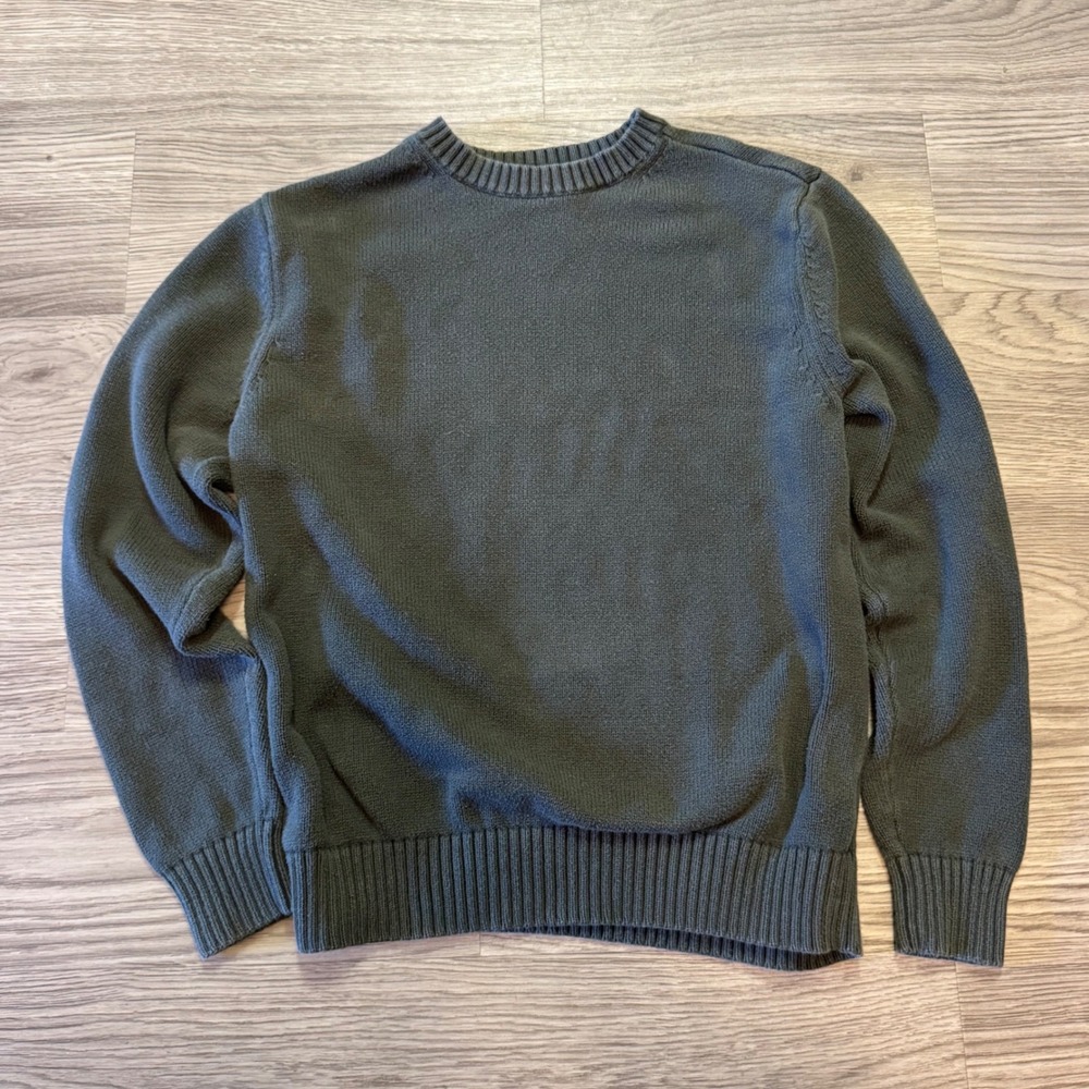 St. Johns Bay Mens Small 100% Cotton Crewneck Sweater Olive Green Long Sleeve